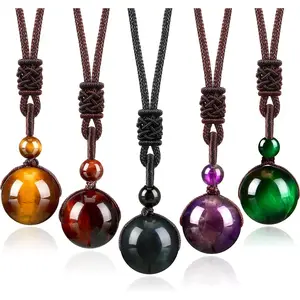 Cura Gemstone Colar Natural Tiger Eye Ametista Lucky Blessing Proteção Chakra Beads Pedra Pingente para Mulheres Homens Jóias