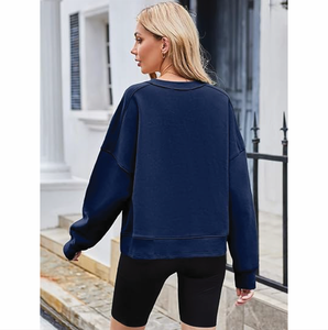 Sudadera de algodón de gran tamaño para mujer, jersey de manga larga con cuello redondo, precio barato al por mayor personalizado para uso diario de invierno OEM - Product Image 3