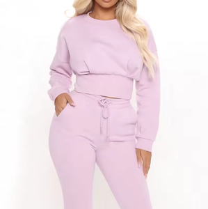 Streetwear solide d'hiver personnalisé survêtement coupe coudre appliques de broderie en détresse ensemble de pantalons de survêtement à capuche courts pour les femmes - Product Image 2