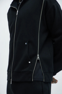 Sweat à capuche à double fermeture éclair, épaules tombantes, de haute qualité, surdimensionné, unisexe, avec strass, décontracté, pour l'extérieur, délavé à l'acide - Product Image 6