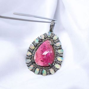 925 plata esterlina Natural turmalina Rosa rebanada facetada corte piedra colgante ópalo etíope colgante diamante colgante - Product Image 2