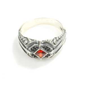 925 Sterling Silver Men's <b>Ring</b> with Square Garnet Agate Stone Rhodium Plated <b>Dainty</b> Style for Everyday Wear - Product Image 6