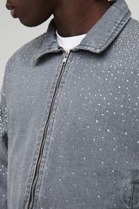 2025 Otoño e Invierno hombres mujeres chaquetas de mezclilla diamantes de imitación Color sólido lavado Jeans chaqueta Unisex Slim Fit prendas de vestir chaquetas - Product Image 6