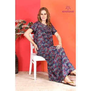 Camisón Evolve Alpine Casual de Longitud Completa con Bolsillo Lateral, Bordado en el Escote, Tejido Suave, Cierre Elástico en la Cintura, Estilo Adorable - Product Image 1