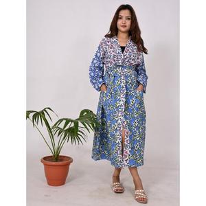 Peignoir bohème pour femmes en coton fait à la main écologique Patchwork bloc imprimé lavable au sol Kimono Robe taille naturelle - Product Image 1