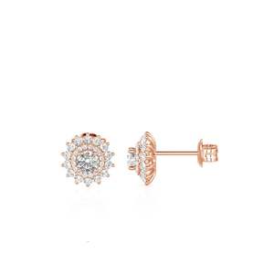 Boucles d'oreilles clous Jeulia Vintage Double Halo avec diamants ronds en or 14 carats - Product Image 2