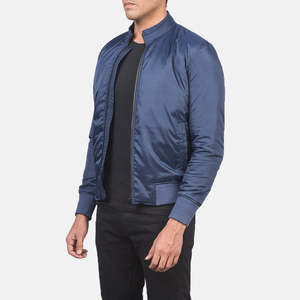 Ramon Blue Bomber Jacket XL Size Lightweight Breathable Canvas <b>Wool</b> with Nylon Zipper Decorated Front Printing New Condition - Product Image 2