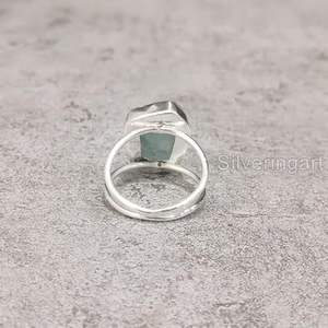 Anillo de Plata de Ley 925 con Piedra Preciosa de Aguamarina Natural, Anillo de Doble Banda Hecho a Mano para Navidad, Piedra de Nacimiento de Marzo - Product Image 6