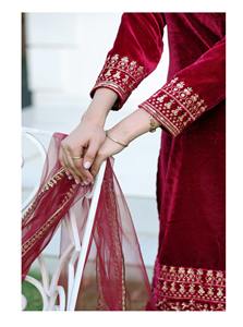 Vestido informal de verano bohemio Viscos pesados terciopelo sólido cuello redondo secuencia bordado tejido largo lindo hasta la rodilla vestido Kurti - Product Image 5