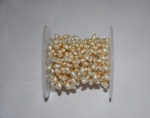 Gold Plated Rice Pearl Peach Glass Bead Cluster <b>Rosary</b> Wire Beaded Rondelle Chain for Jewelry Making - Product Image 4