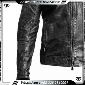 Blouson de motard pour homme en cuir véritable peau de mouton vert lavande aniline avec fermeture éclair logo décoration doublure viscose matelassée poches - Product Image 2