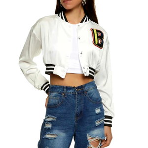 Vente en gros Veste universitaire personnalisée pour femmes Style Letterman Vestes universitaires d'hiver à manches en cuir avec logo brodé - Product Image 4