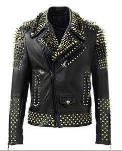 Veste en cuir cloutée Rock Punk pour hommes classiques avec pointes mode coupe ajustée fermeture à glissière à manches longues vêtements d'extérieur décontractés - Product Image 3