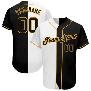 Ropa de equipo personalizada superventas, camiseta de béisbol de moda dividida auténtica en blanco y negro y dorado personalizada - Product Image 1