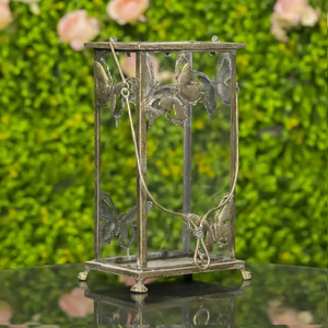 Juego de 2 Faroles Rectangulares de Cristal con Mariposas, Portavelas Personalizado con Mariposas, Adorno Floral Colgante de Cristal - Product Image 3