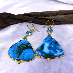 Plata brillante de Ley 925 Chapado en oro Crisomalaquita Piedra preciosa Classic Ladies Wear Pendientes colgantes - Product Image 4