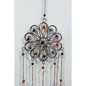 Campana de Viento Boho Vintage Hecha a Mano de 21 Pulgadas con Cuentas y Campanas, Artesanía de Metal de Hierro Reciclado para Patio Exterior y Jardín - Product Image 2