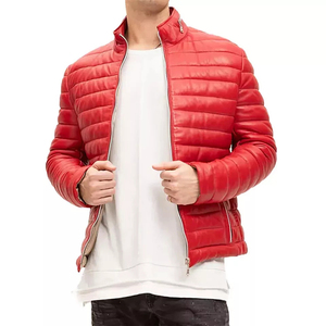 Chaqueta acolchada de piel auténtica roja para hombre, chaqueta acolchada de piel de cordero, chaquetas nuevas bordadas personalizadas de alta calidad - Product Image 5