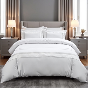 Premium Polycotton 180 X 220 cm Hotel-Style <b>Single</b> <b>Duvet</b> Cover with 3cm Satin Stripe Design and French Hem - Product Image 2