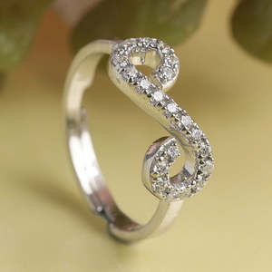 CLARA 925 Sterling <b>Silver</b> Infinity <b>Ring</b> with <b>Adjustable</b> Band Rhodium Plated and Cut for Swiss Zirconia Gift for Women & Girls - Product Image 2