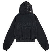 Sweat à capuche tricoté décontracté pour femme, brodé de strass de haute qualité, en mélange de coton respirant et écologique, avec un devant attrayant