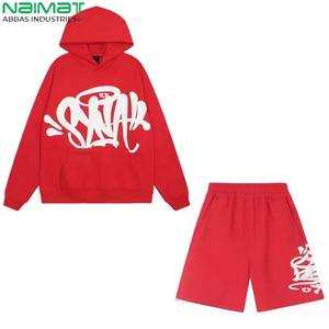 Conjunto Deportivo Corto de Felpa para Hombre, Estilo Americano, Invierno, Ecológico, 100% Algodón, Talla Grande, Transpirable, de Secado Rápido, Estampado - Product Image 3