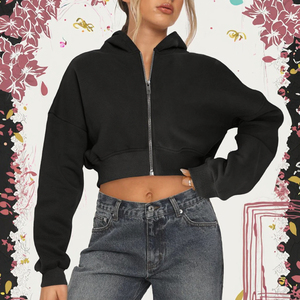 เสื้อฮู้ดแขนยาวขนแกะสีขาวสำหรับผู้หญิงเสื้อครอปไหล่เสื้อแนวสตรีทเสื้อมีซิประบายอากาศได้ดี - Product Image 2