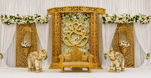 Escenario Decorativo de Lujo para Bodas Tradicionales Tamilas, Diseño Clásico Premium para Recepciones, Fondo Desmontable con Motivos Jali y Ganesha - Product Image 6