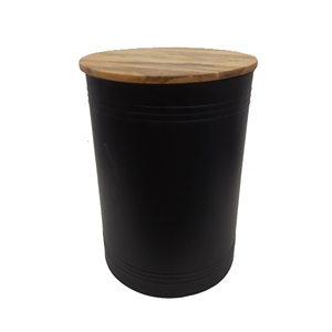 Venta caliente caja redonda de madera de hierro y mango con tapa de color negro y natural caja de té de diseño clásico para almacenamiento de cocina - Product Image 2