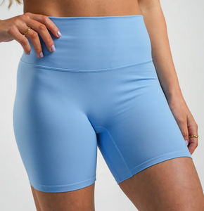 Pantalones cortos de yoga sin costuras de cintura alta para mujeres con logotipo personalizado OEM Suministro a granel de fábrica Tela elástica de cuatro vías que absorbe la humedad - Product Image 3