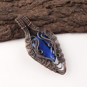 Faceted Blue Sapphire Luxury Pear Cut Gemstone Copper Wire <b>Wrapped</b> Fashion Pendant Necklace Oxidized Silver <b>Bridal</b> Party Wear - Product Image 4