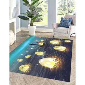 Glowing Moon Painting <b>Rugs</b>, Moon <b>Rugs</b>, Man and Boat <b>Rug</b>, Modern <b>Rugs</b>,Nonwoven Thin <b>Rug</b> - Product Image 1