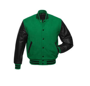 Veste universitaire noire avec manches en simili cuir, col montant, style baseball unisexe, bouton, bordure côtelée, option logo personnalisé, hiver - Product Image 4