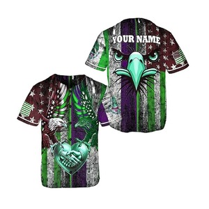 Maillot de baseball à manches courtes unisexe en maille 100 % polyester avec sublimation numérique d'aigle du drapeau américain, personnalisable avec le nom de l'équipe - Product Image 6