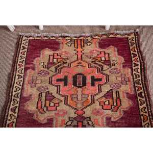Turkish Vintage Herki Rug 2.8x11.9 ft (84x363 cm), <b>Red</b> Patchwork <b>Wool</b> Rug - Product Image 5