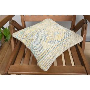 Oreiller Patchwork Kantha en laine jaune 14x14 pouces coussin de boule tissé en tissu brodé Vintage moderne pour usage décoratif à la maison - Product Image 4