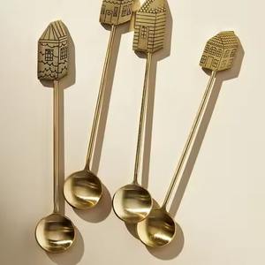 Creative Leaf Design Gold <b>coffee</b> spoons <b>Set</b> Artistic Stainless Steel Dessert & Tea Spoon <b>Set</b> - Product Image 5