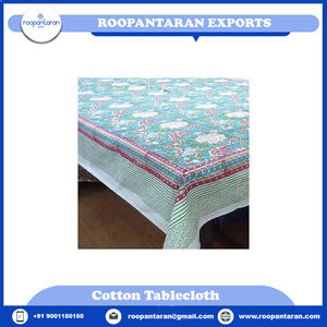 ผ้าปูโต๊ะผ้าฝ้ายอินเดียสีฟ้า - Product Image 6