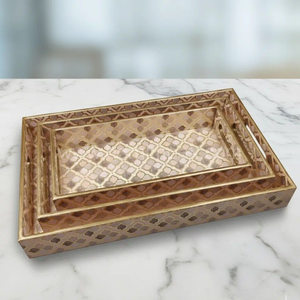 Luxury Bone Inlay Rectangular Tray with Mother of Pearl Look | High-End Home <b>Decor</b> & Gift Item - Product Image 1