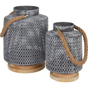 Bougeoirs carrés en métal gaufré polonais antique finition grise élégante lanternes et pots de décoration de la maison élégante - Product Image 4