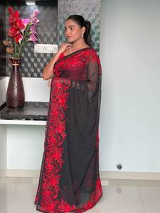 Sari de secuencia de Georgette de imitación más vendido para mujer, ropa de fiesta con diseño de blusa de SIE, hecho de seda y rayón - Product Image 4