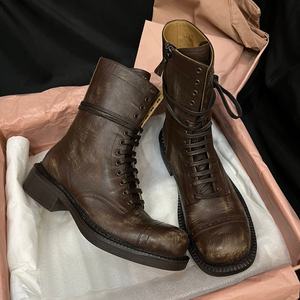 Bottes plates confortables rétro à bride, à bout carré, avec fermeture éclair latérale, couleur unie, pour femme, vente en gros - Product Image 1