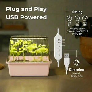 Kit di Coltivazione 2-in-1 per Semenzai e Microgreens con Luce LED 8W, Scatola di Germinazione con Cupola a Umidità Regolabile, Starter per Semina con Auto-Irrigazione - Product Image 2