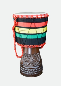 กลอง Djembe ทำด้วยมือสไตล์แอฟริกันพร้อมวงแหวนดีไซน์แบบแรสต้าสีแดงสีเหลืองสีเขียวและประเภทผลิตภัณฑ์ฉิ่ง - Product Image 5