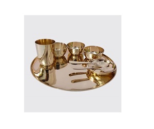 Top qualité pur cuivre bronze thali ensemble de plaque bol cuillère et verre pour la maison mariage décoratif grossiste de l'Inde - Product Image 1
