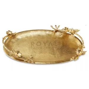 Metal Decorative Serving Tray Home Decor Gold Plated Tray Decoration For Wedding Event And Birthday Tray With Designer Handles