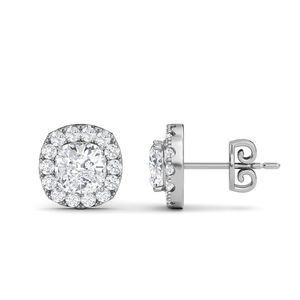 Juego de pendientes de tuerca de Halo de diamante de laboratorio de forma redonda de 2,0 quilates personalizados, juego de pendientes de oro blanco de 18 quilates certificado IGI para joyería de mujer - Product Image 3