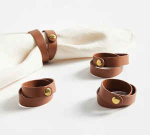 Ronds de serviette en cuir marron rustiques faits à la main porte-serviettes classique pour décor de Table de Noël dîner de mariage ferme - Product Image 5