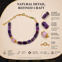 Bracelet Femme en Argent S925 Plaqué Or avec Perles de Sugilite Violette Naturelle pour l'Équilibre Émotionnel