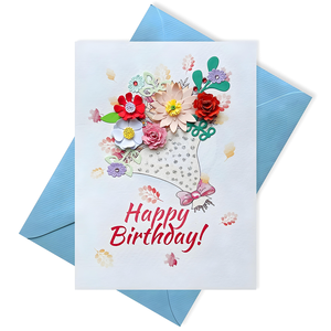 Giá nhà máy thiệp chúc mừng sinh nhật giấy Việt Nam, thiệp quilling với trang trí hoa xếp lớp nổi bật - Product Image 1